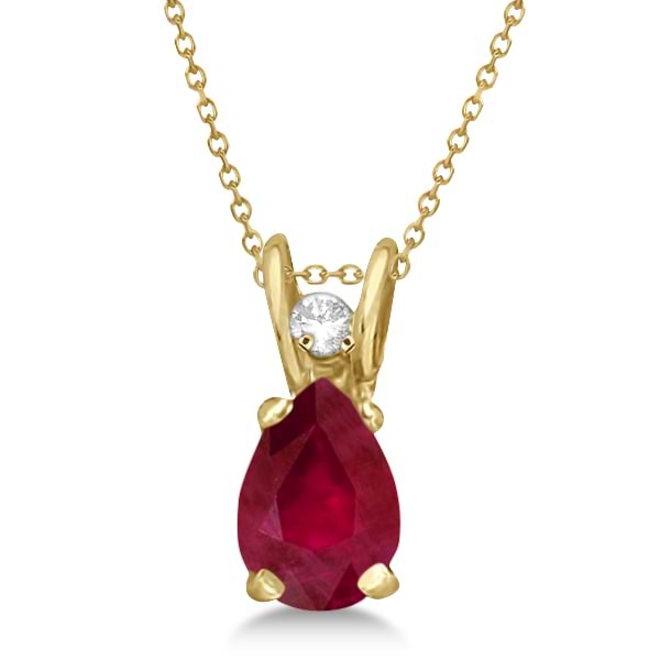 Pear Ruby and Diamond Pendant 14K Yellow Gold (0.63tcw)