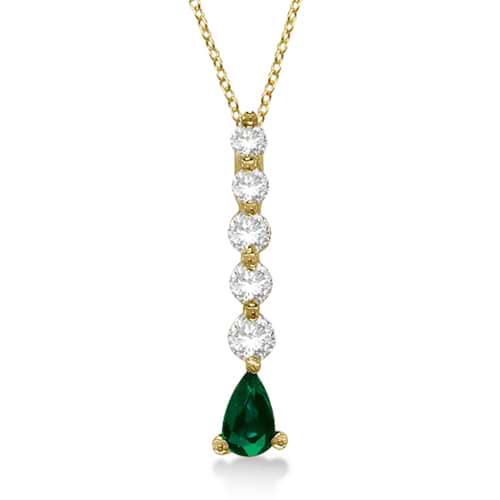 Graduated Diamond & Pear Emerald Drop Pendant 14k Yellow Gold (0.60ctw)