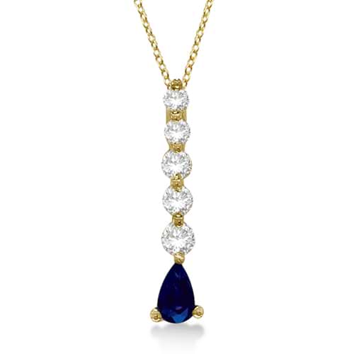 Graduated Diamond & Pear Sapphire Drop Pendant 14k Yellow Gold (0.60ctw)
