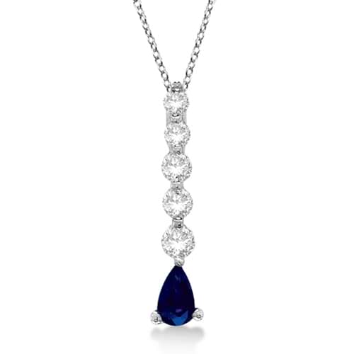 Graduated Diamond & Pear Sapphire Drop Pendant 14k White Gold (0.60ctw)