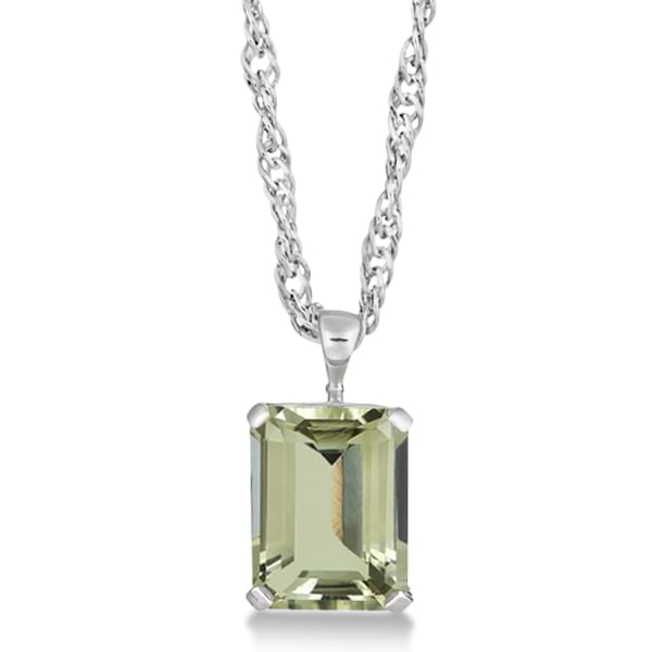Emerald Cut Green Amethyst Pendant Necklace Sterling Silver 10.75ct