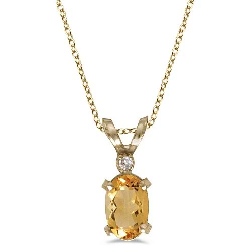 Oval Citrine and Diamond Solitaire Pendant in 14K Yellow Gold (0.45ct)