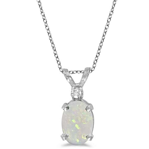 Oval Opal and Diamond Filagree Pendant in 14K White Gold (0.27ct)