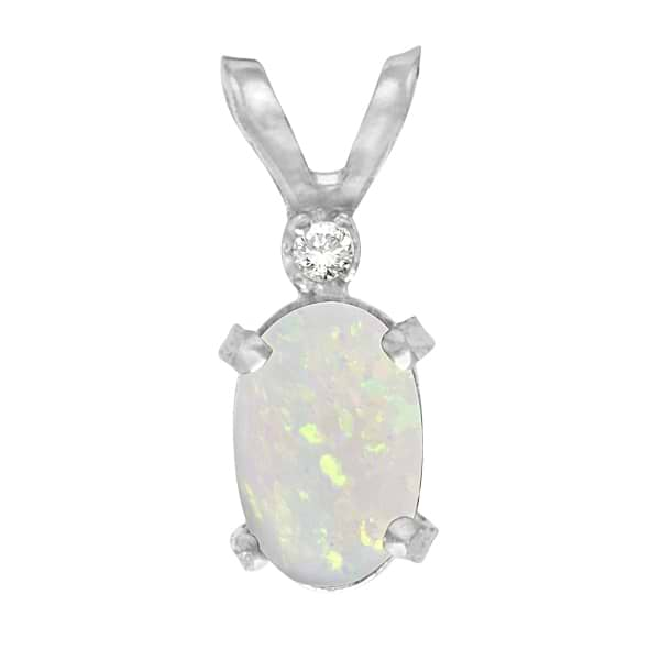 Oval Opal and Diamond Filagree Pendant in 14K White Gold (0.27ct)