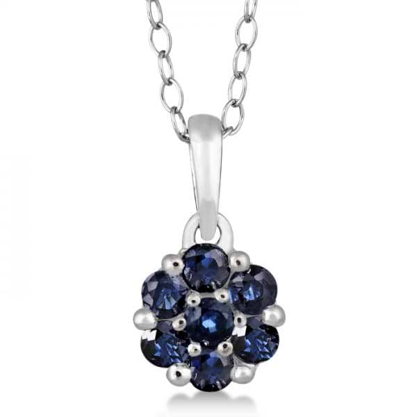 Flower Cluster Blue Sapphire Pendant Sterling Silver (0.63ct)