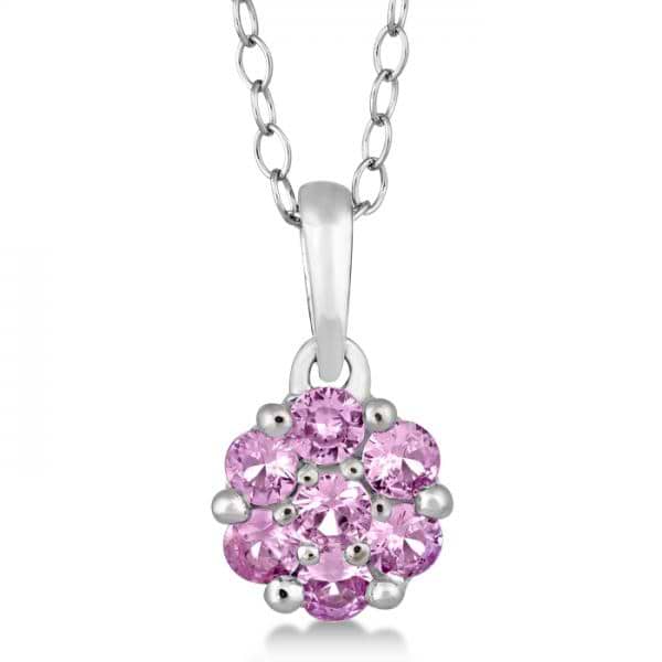 Flower Cluster Pink Sapphire Pendant Sterling Silver (0.63ct)