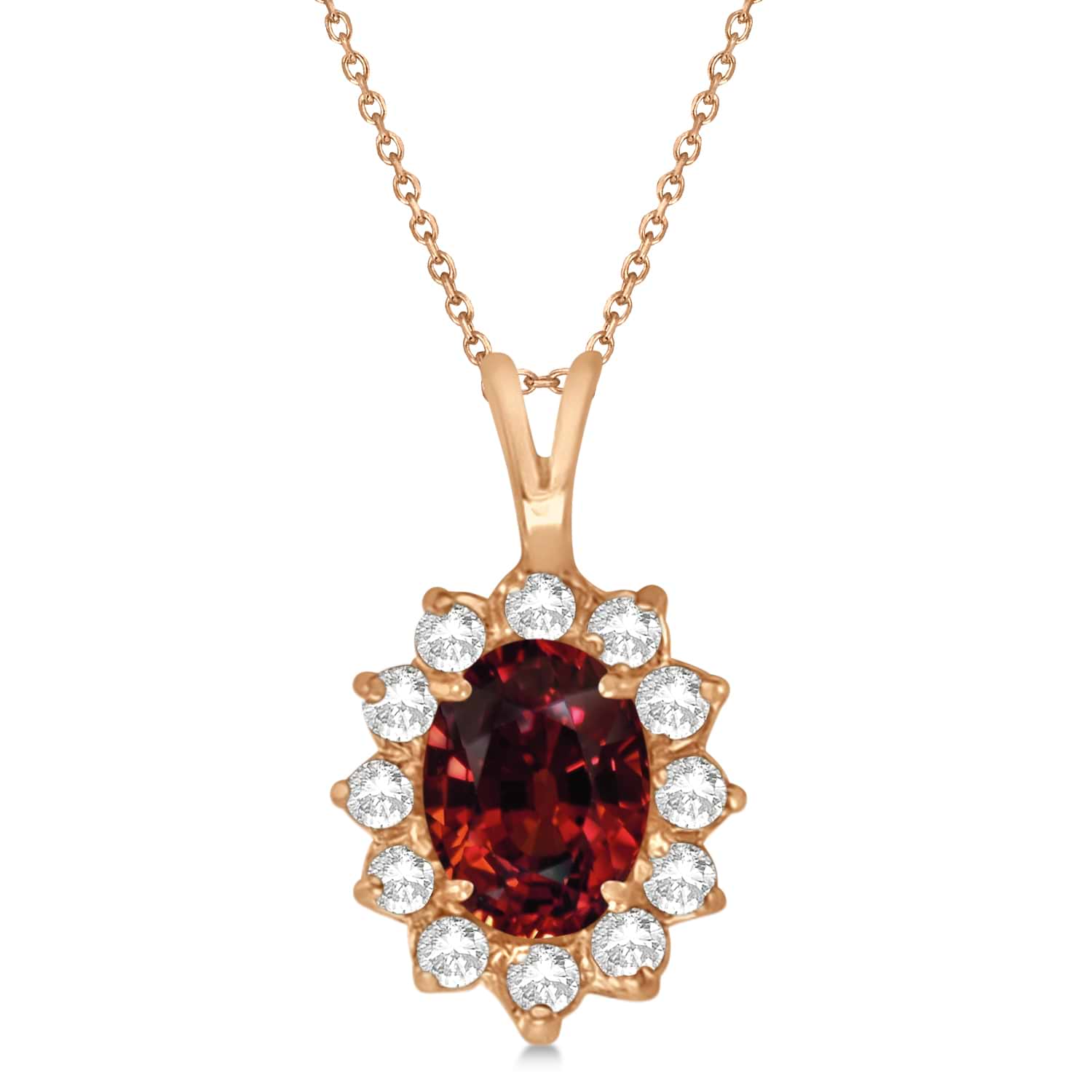 Garnet & Diamond Accented Pendant Necklace 14k Rose Gold (1.70ctw)