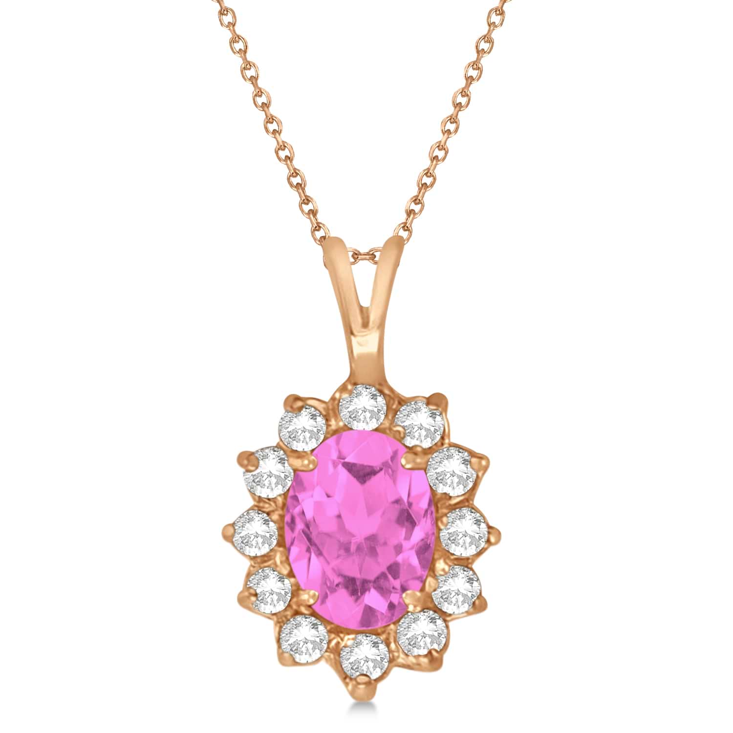 Pink Sapphire & Diamond Accented Pendant Necklace 14k Rose Gold (1.70ctw)