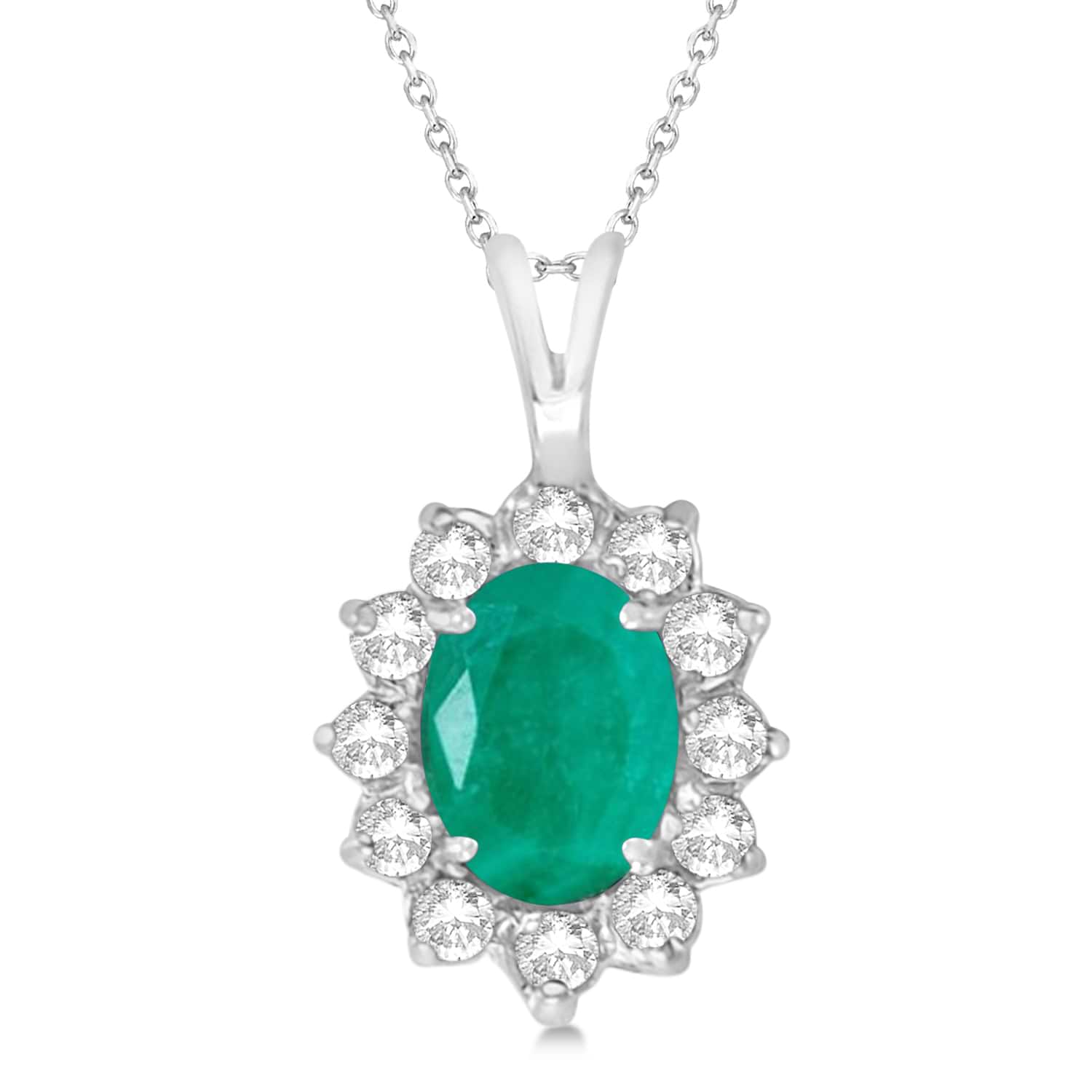 Emerald & Diamond Accented Pendant Necklace 14k White Gold (1.50ctw)
