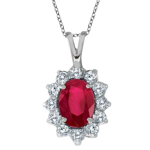 Ruby & Diamond Accented Pendant Necklace 14k White Gold (1.80ctw)