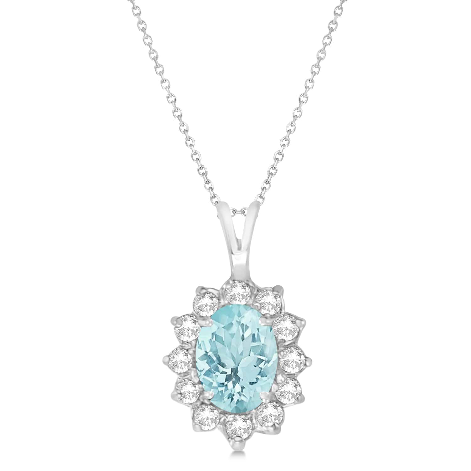 Aquamarine & Diamond Accented Pendant Necklace 14k White Gold (1.70ctw)