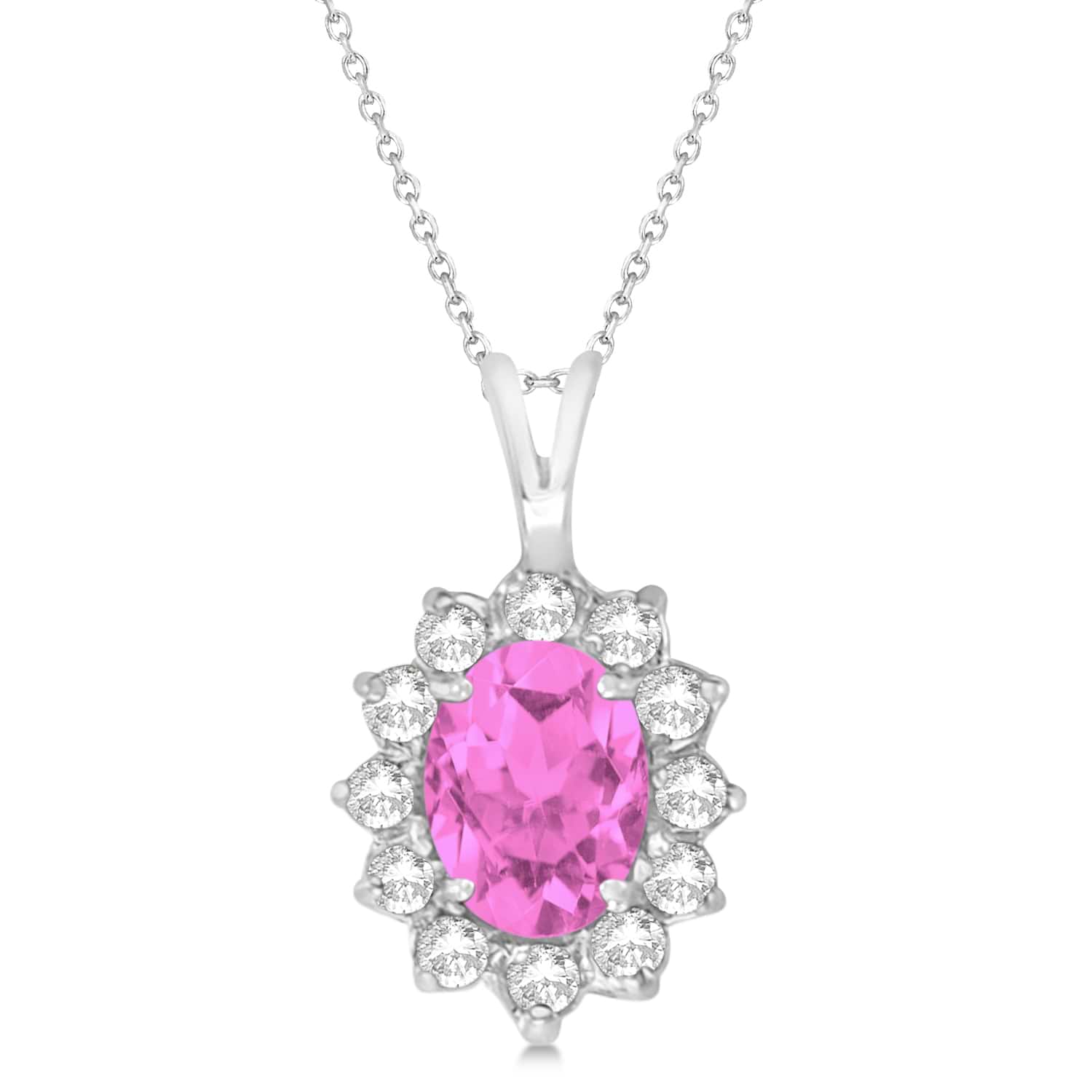 Pink Sapphire & Diamond Accented Pendant Necklace 14k White Gold (1.70ctw)