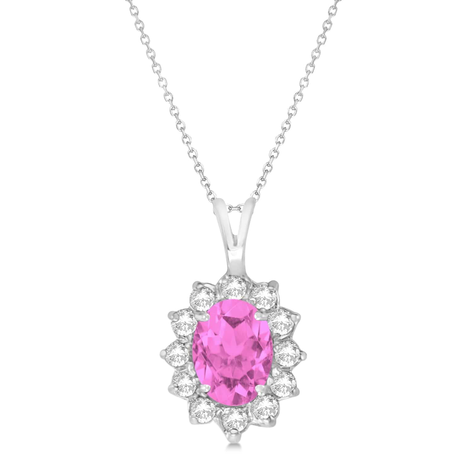 Pink Sapphire & Diamond Accented Pendant Necklace 14k White Gold (1.70ctw)