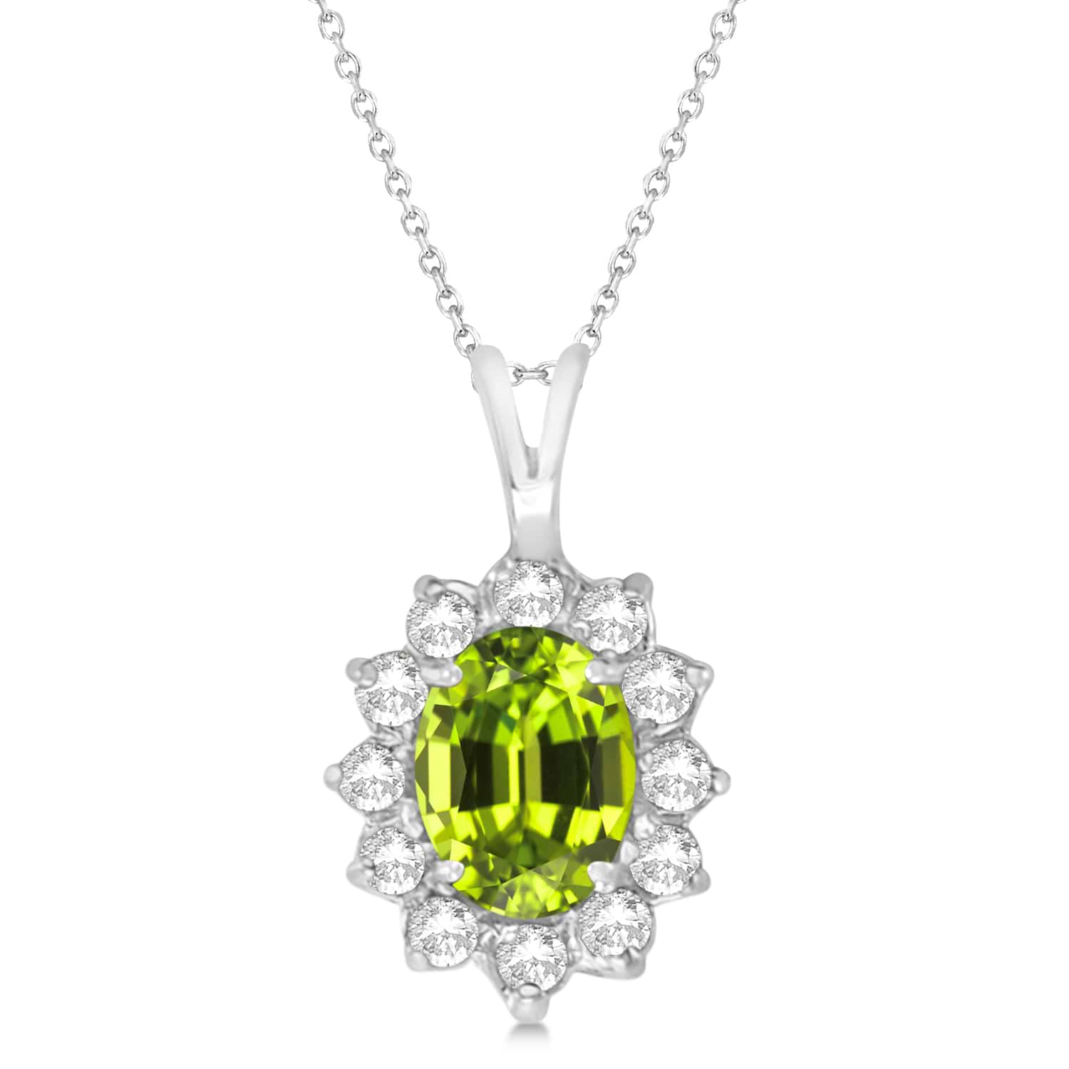Peridot & Diamond Accented Pendant Necklace 14k White Gold (1.70ctw)