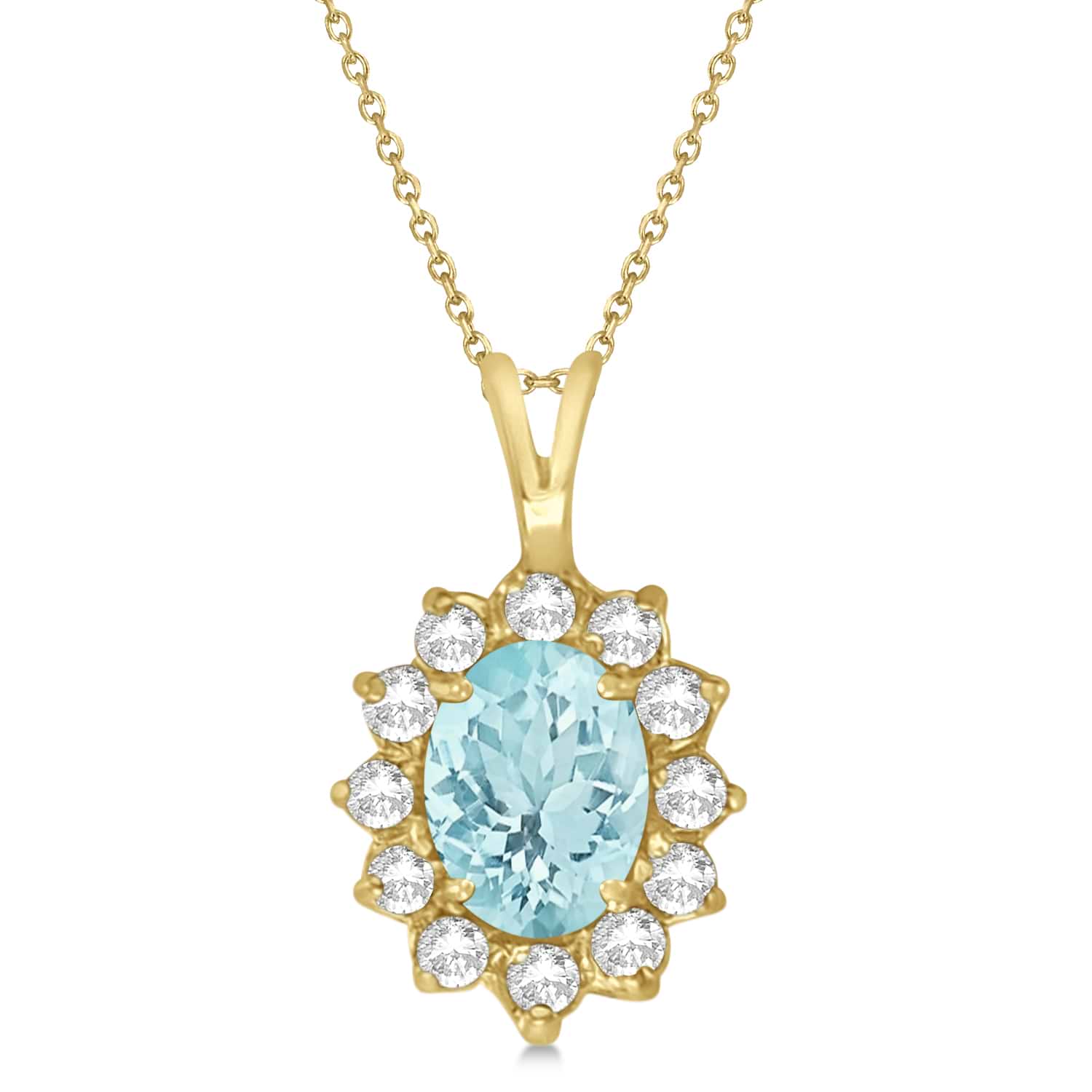 Aquamarine & Diamond Accented Pendant Necklace 14k Yellow Gold (1.70ctw)