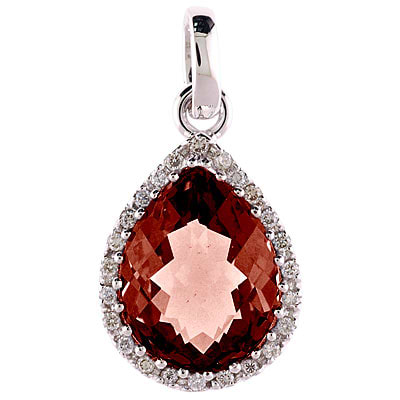 Pear Shaped Garnet and Diamond Pendant Necklace 14k White Gold