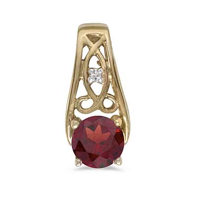 Antique Style Garnet and Diamond Pendant Necklace 14k Yellow Gold
