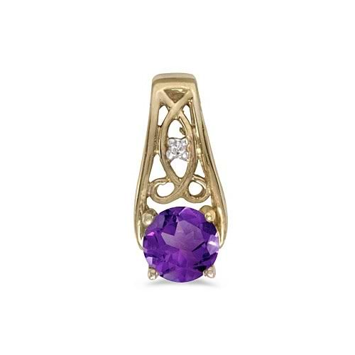 Antique Style Amethyst and Diamond Pendant Necklace 14k Yellow Gold