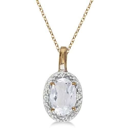 Oval White Topaz & Diamond Pendant Necklace 14k Yellow Gold (0.60ctw)