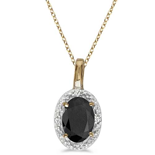Oval Black Onyx and Diamond Pendant Necklace 14k Yellow Gold (0.47tcw)