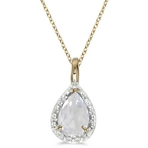 Pear Shaped White Topaz Pendant Necklace 14k Yellow Gold (0.85ct)