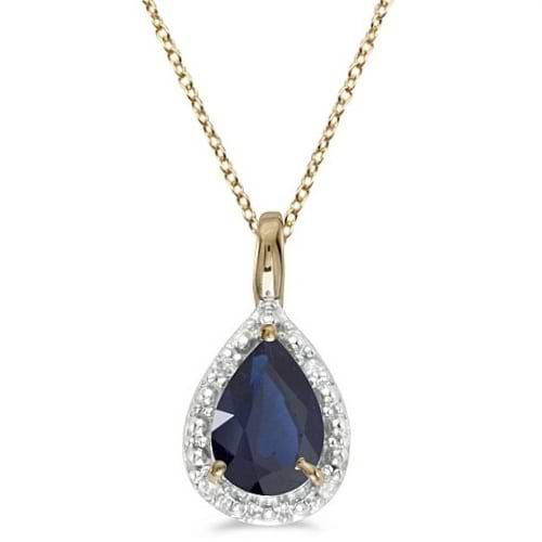 Pear Shaped Blue Sapphire Pendant Necklace 14k Yellow Gold (0.85ct)