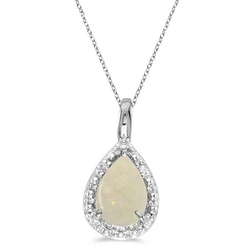 Pear Shaped Opal Pendant Necklace 14k White Gold (0.85ct)