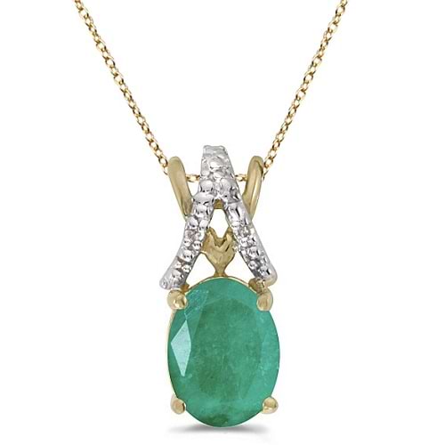 Emerald & Diamond Solitaire Pendant 14k Yellow Gold (1.10tcw)