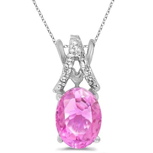 Pink Sapphire & Diamond Solitaire Pendant 14k White Gold (1.40tcw)