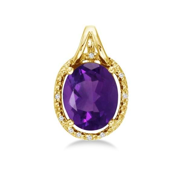Oval Amethyst and Diamond Pendant Necklace 14k Yellow Gold (3.00ct)