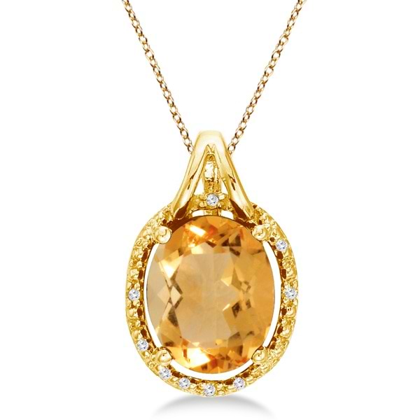 Oval Citrine and Diamond Pendant Necklace 14k Yellow Gold (3.00ct)
