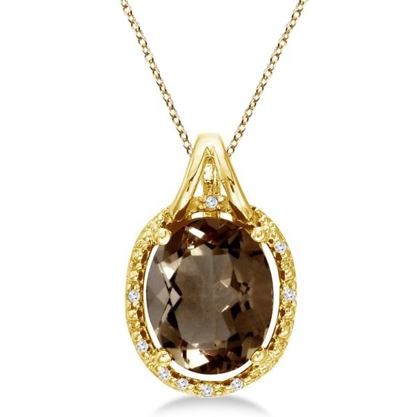 Oval Smoky Topaz & Diamond Pendant Necklace 14k Yellow Gold (3.00ct)