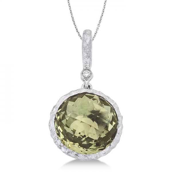 Green Amethyst Vintage Solitaire Pendant 14k White Gold (3.23ct)