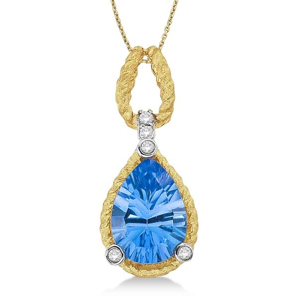 Blue Topaz & Diamond Rope Pendant Necklace 14k Yellow Gold (2.30ct)