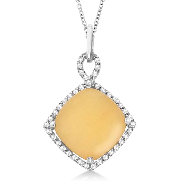 Cushion Citrine & Diamond Pendant Necklace 14k White Gold (5.71ct)
