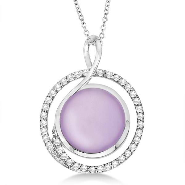 Round Pink Amethyst & Diamond Pendant Necklace 14k White Gold (5.40ct)