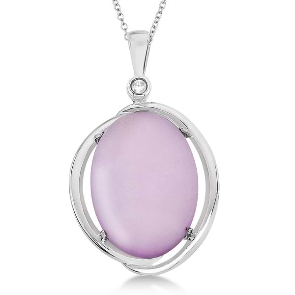 Cabochon Pink Amethyst & Diamond Necklace 14K White Gold (11.03ct)