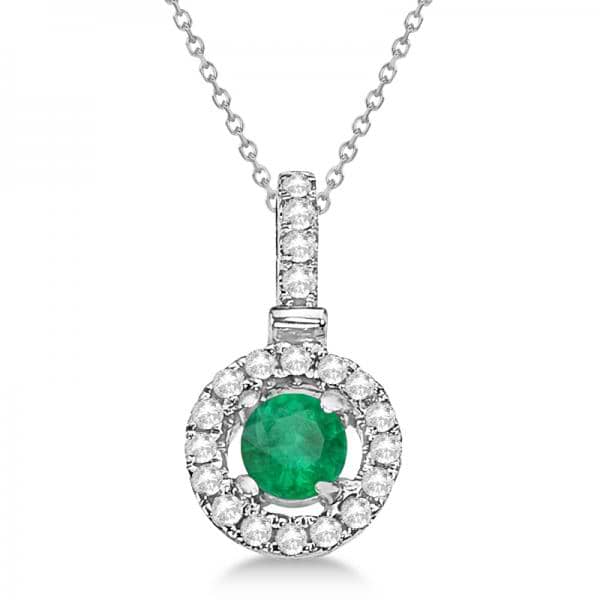 Green Emerald & Diamond Floating Halo Pendant Necklace (0.42ct)