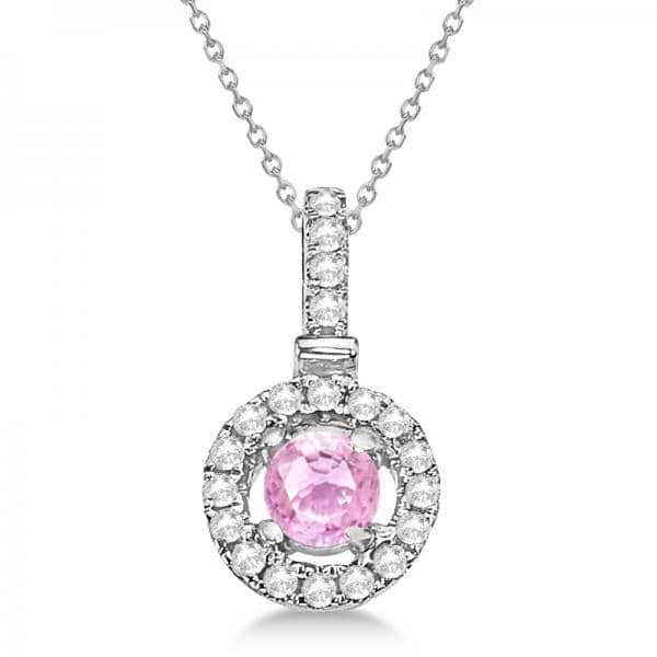 Pink Sapphire Floating Halo Pendant Necklace 14K White Gold (0.47ct)