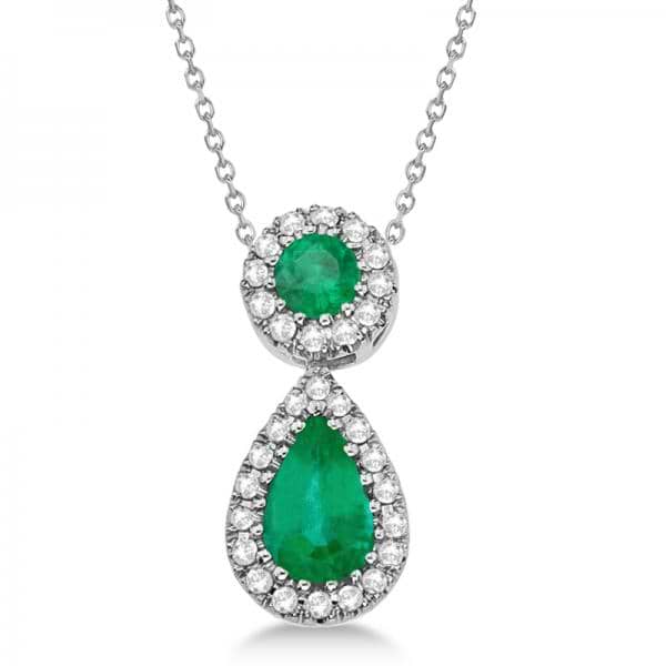 Pear-Cut Emerald & Diamond Halo Pendant 14K White Gold (0.72ct)