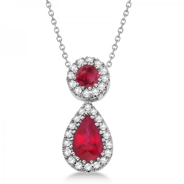 Pear-Cut Ruby & Diamond Halo Necklace 14K White Gold (0.72ct)