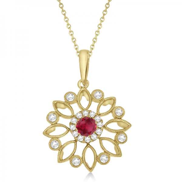 Women's Ruby Filigree Pendant Necklace in 14K Yellow Gold (0.49ct)