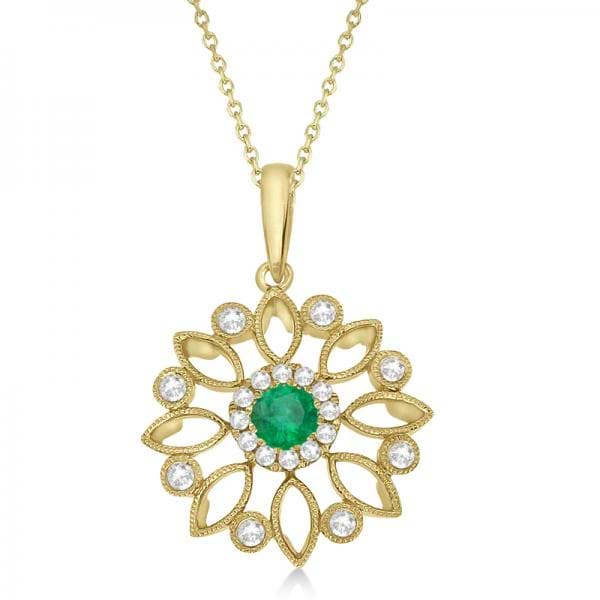 Women's Emerald Filigree Pendant Necklace in 14K Yellow Gold (0.49ct)