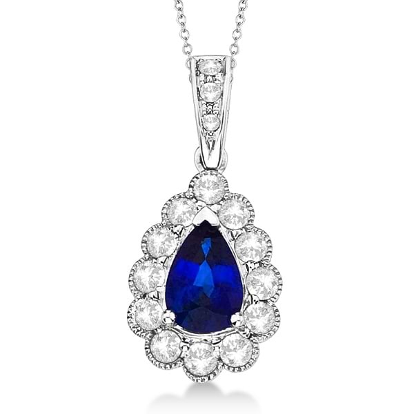 Pear Sapphire & Diamond Pendant Necklace in 14K White Gold (0.90ct)