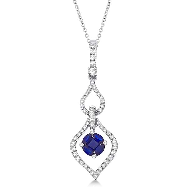Sapphire & Diamond Drop Pendant Necklace in 14K White Gold (0.56ct)