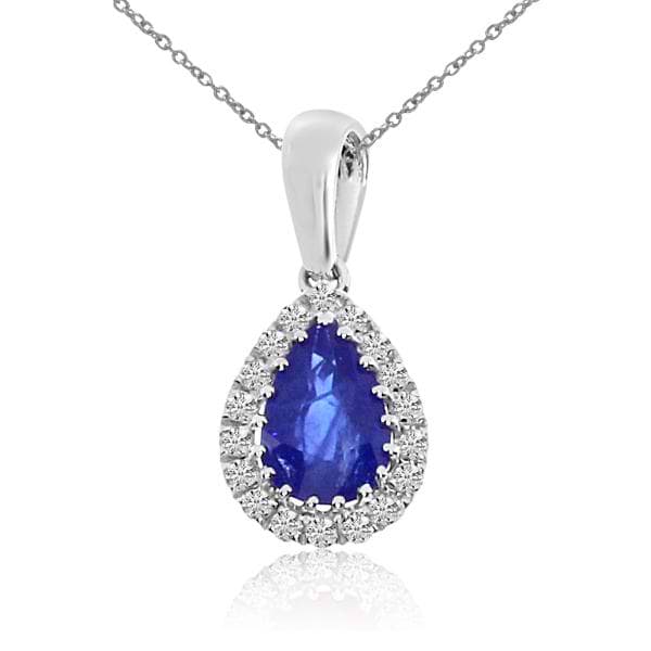 Diamond Teardrop Pear Sapphire Pendant Necklace 14k White Gold 0.57ct