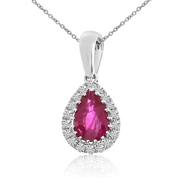 Diamond Teardrop Pear Ruby Pendant Necklace 14k White Gold (0.57ct)