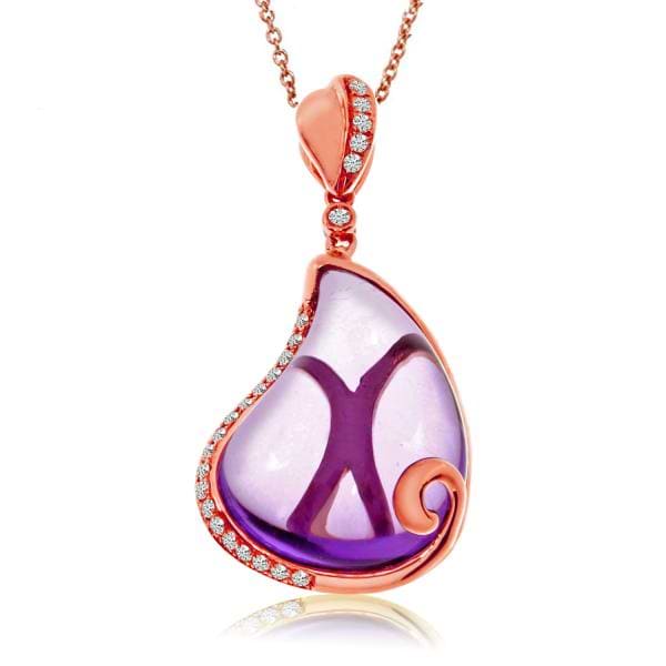 Pear Shaped Amethyst Pendant w/ Diamond Accents 14K Rose Gold 15.73ct