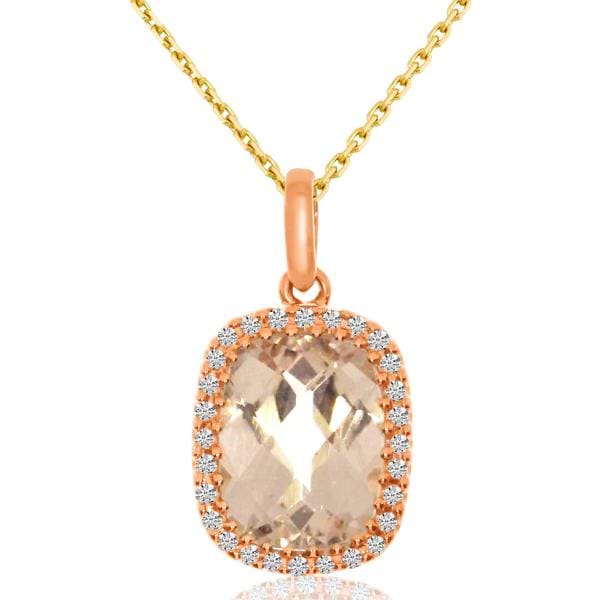 Diamond & Oval Morganite Drop Pendant Necklace 14k Rose Gold (2.08ct)