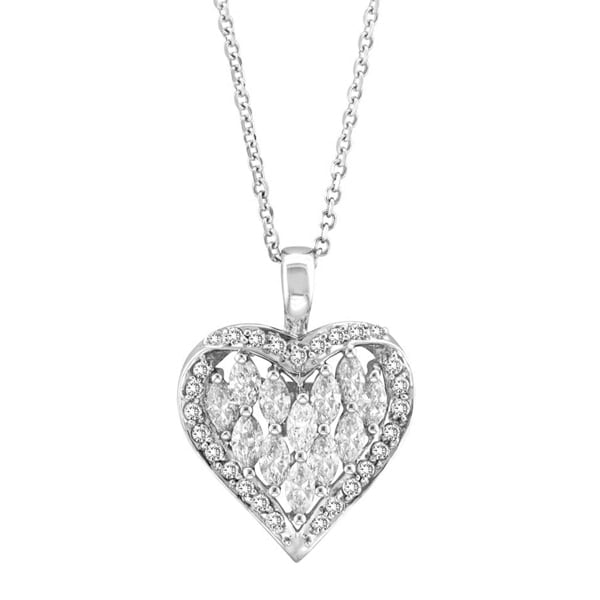 Marquise Diamond Heart Pendant in 14K White Gold (2.01 ctw)